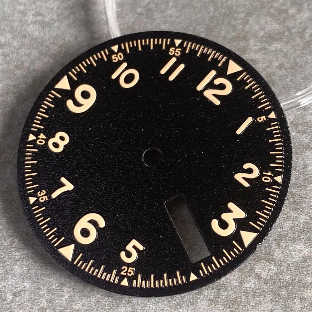 29mm Black Brown Texture Dial Fit Pilot NH35A NH36A  3.8 O'clock Date Window