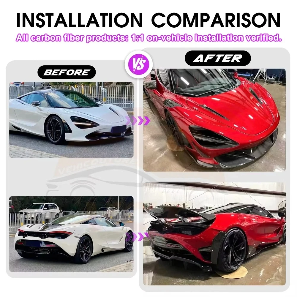 New VCT 720S Dry Carbon Fiber Front/Rear Bumper Lip Diffuser Spoiler Side Skirts Fenders Body Kit