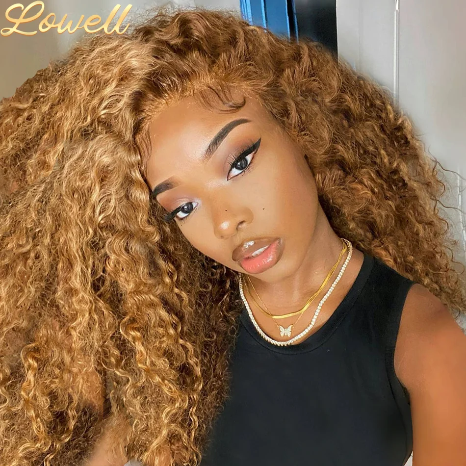 

27 # Медовый блондин вьющийся парик из человеческих волос HD Прозрачный парик фронтальной части шнурка предварительно выщипанный парик 13x6 13x4 30 36 дюймов Цветной парик фронта шнурка