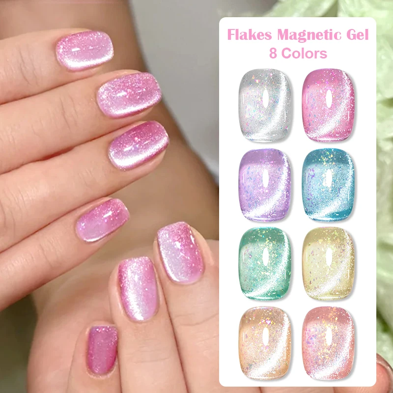 Vernis à ongles magnétique en gel Flakes Cat, effet verre, paillettes Aurora, semi-permanent, à retirer par trempage, gel UV, fournitures pour ongles, DIY