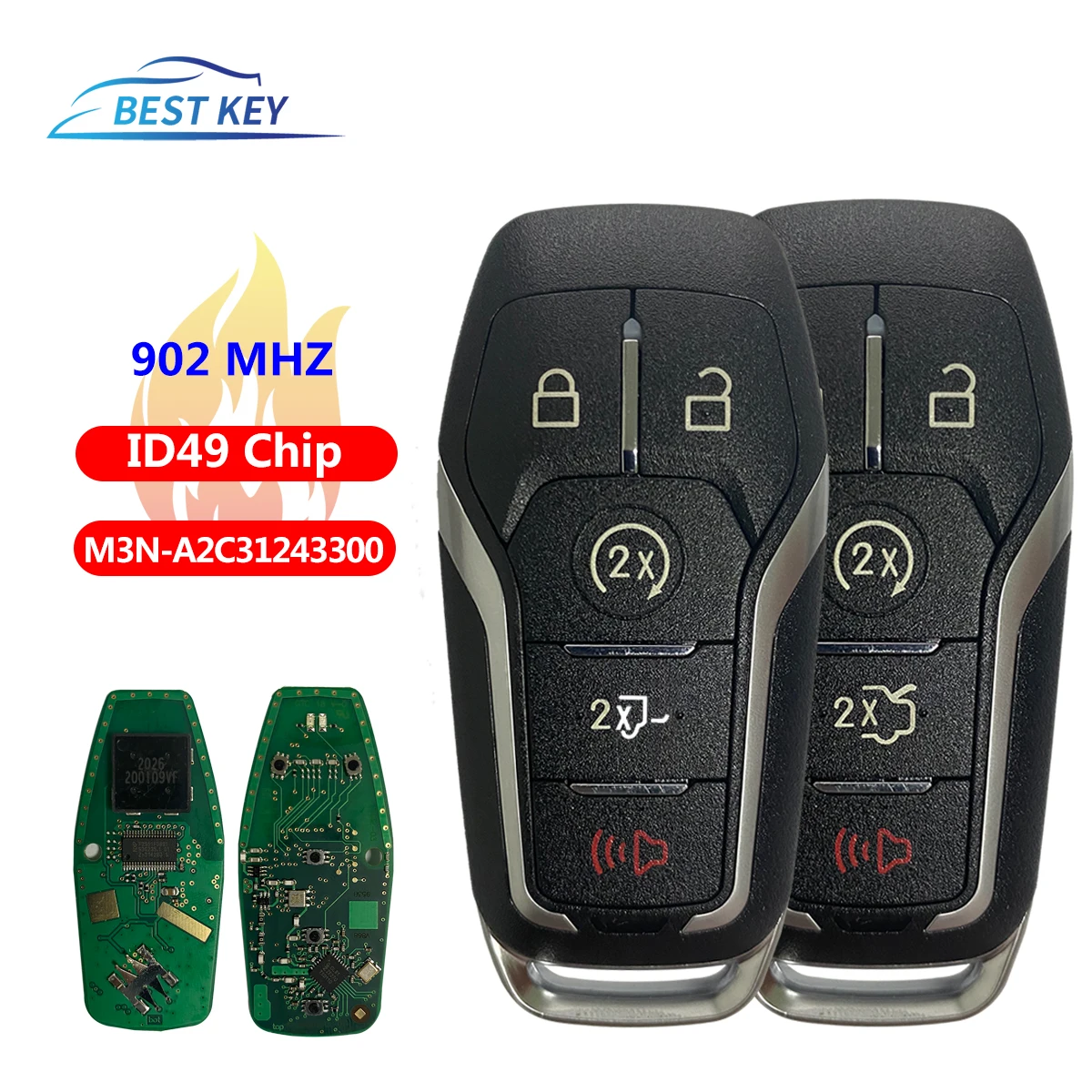 

BEST KEY Smart Keyless Remote Key For Ford Fusion Explorer edge Mustang 2013-2017 FCC:M3N-A2C31243300 FSK902 ID49 HITAG-PRO