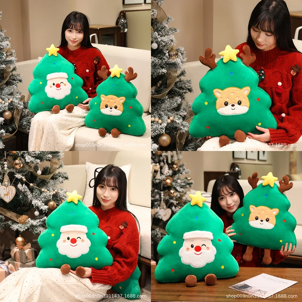 Christmas Tree Sofa Pillow Reindeer Stuffed Animal Cushion for Bed Office Decor Sleeping Support Gift for Men Holiday Home
