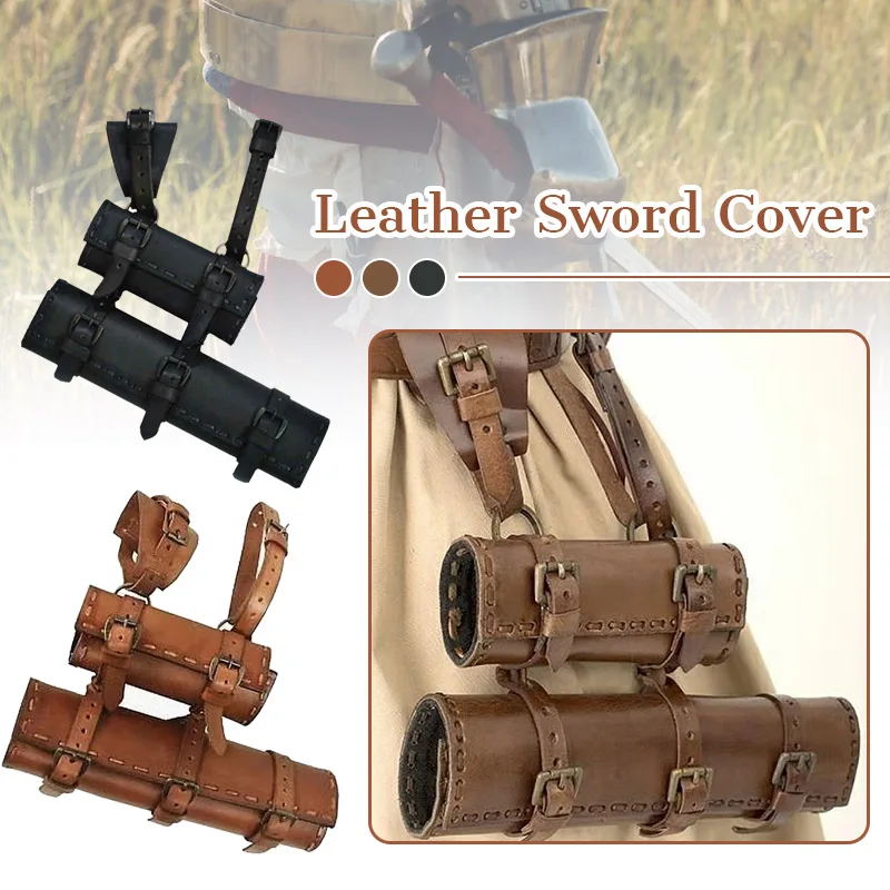 Medieval Viking Knight PU Leather Sword Belt Double Sword Sheath Scabbard Vintage Dagger Frog Holder Rapier Holster LARP Cosplay