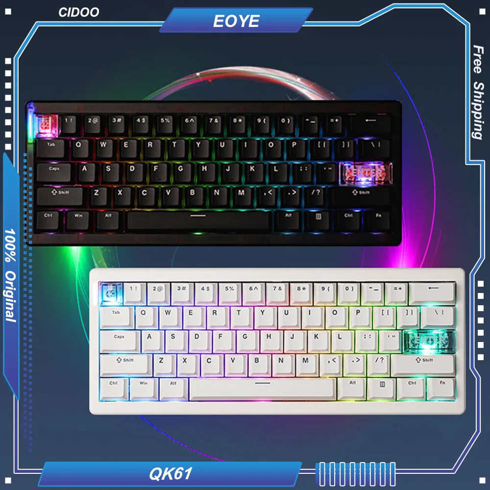 

CIDOO QK61 Mechanical Keyboard 60% 67 Keys Support VIA/QMK Gasket Hot Swap Wireless Tri-mode Bluetooth 2.4G RGB Portable 3000mAh