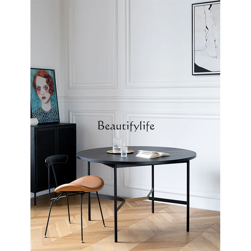 Nordic imported restaurant round dining table simple modern light luxury black round table