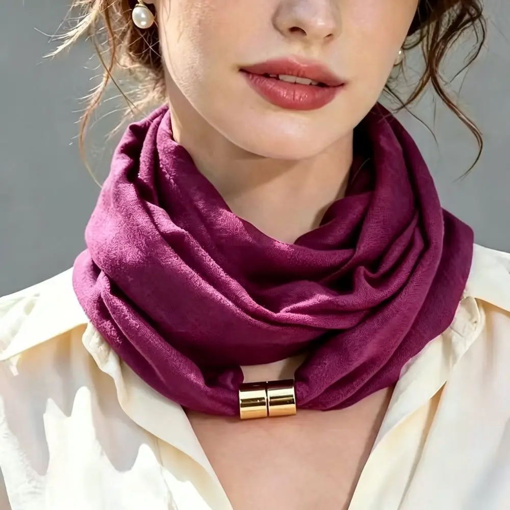 Soft Lightweight Women Scarf Magnetic Closure Fashion Solid Shawl Breathable Thin Neck Cover Elegant Casual Style
