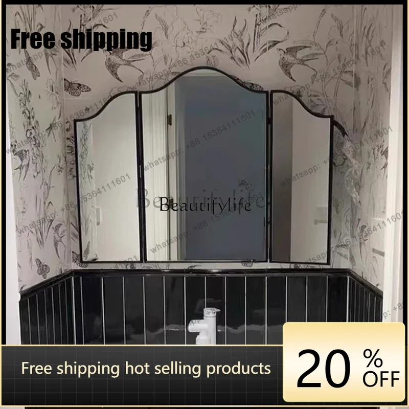 Factory Customization.European retro light luxury desktop tri-fold mirror three-sided folding mirror living room decoration