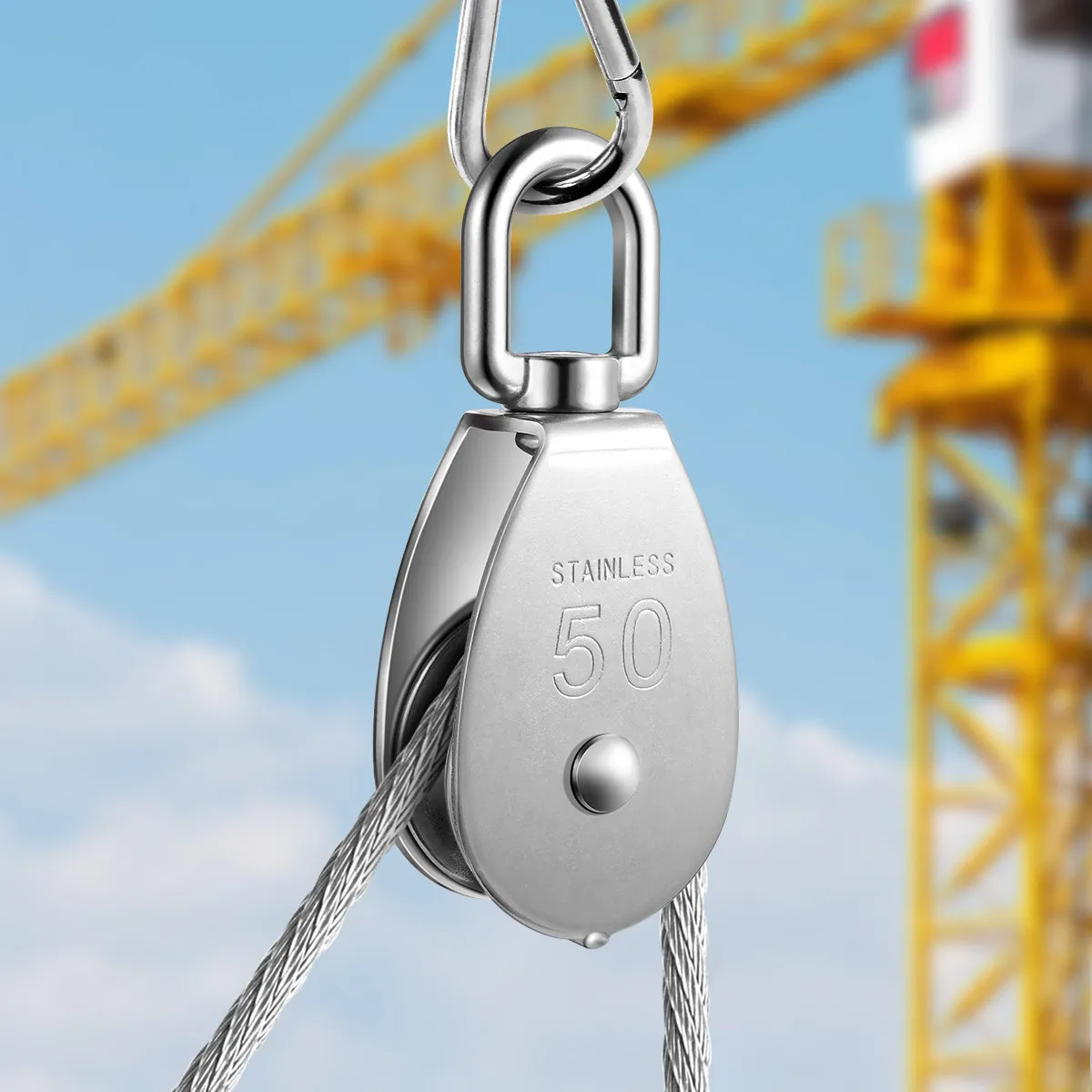 Stainless Steel Single Wheel Swivel Pulley Block Heavy Duty Lifting Wheel 400Kg Load Capacity 360 Degree Rotation Rust Proof