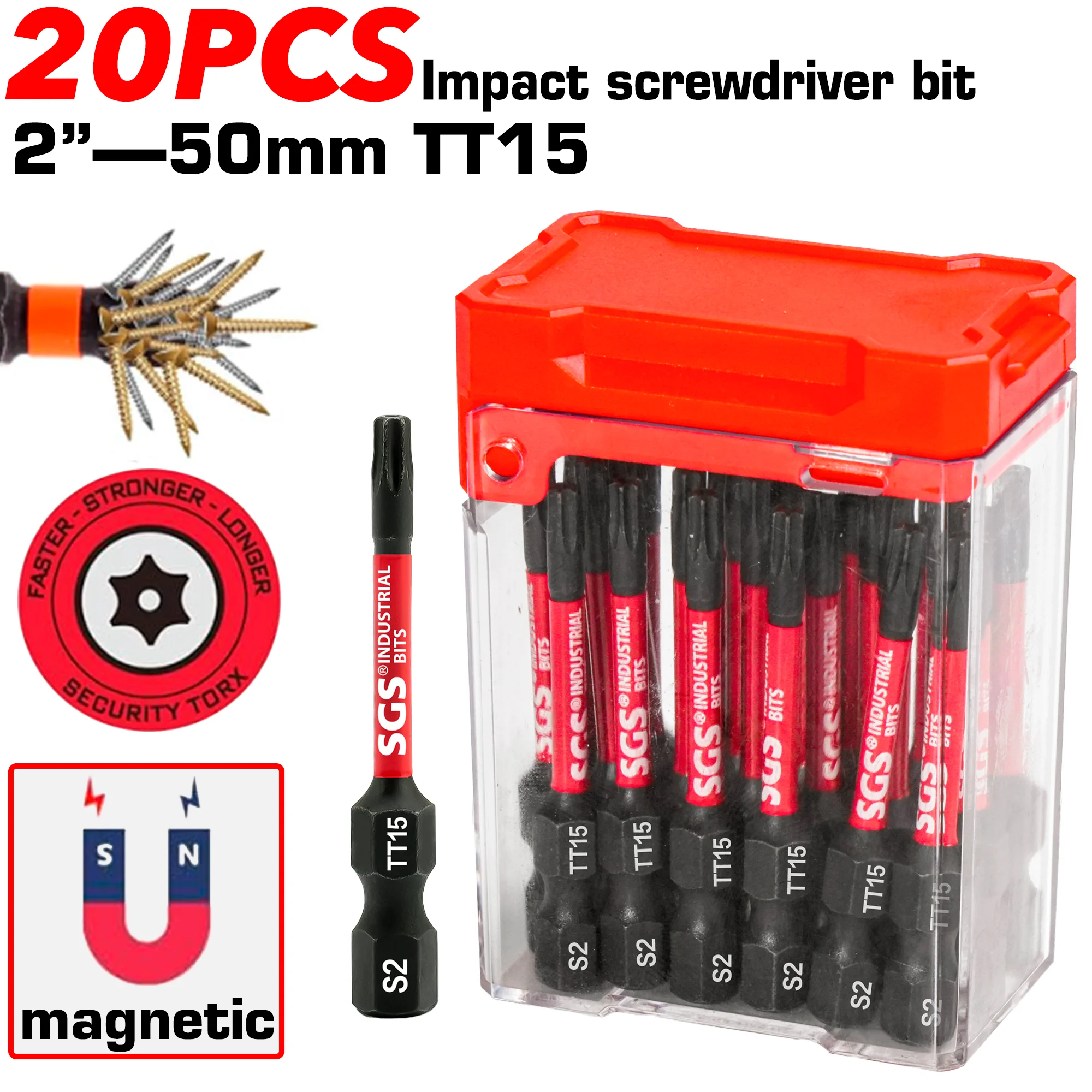 10/20 Stück starke, magnetische, stoßfeste Tt15 Sicherheits-Torx-Schraubendreher-Bits, 50 mm, hohe Härte, verformungsbeständig, rostfrei und verschleißfest, mit Aufbewahrungsbox. – Detail 3
