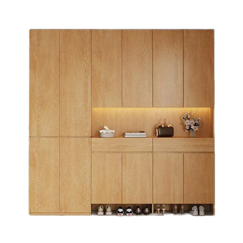 Renewal subsidy ENF grade solid wood oak shoe cabinet integrated with wall household entrance narrow storage cabinet
