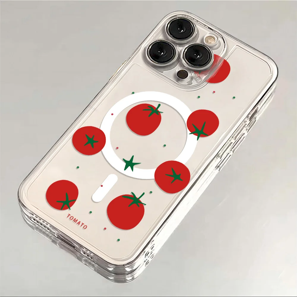 Korean Cute Cartoon Tomato  Magnetic Phone Case for Samsung Galaxy S25 S24 S23 S22 S21 S20 FE Plus Ultra 5G SoftClear TPU