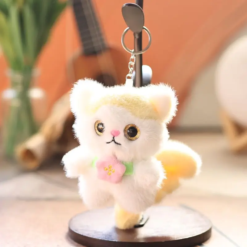 Neueste Engel Katze Plüsch-schlüsselanhänger Anhänger Rucksack Kawaii Plüsch Spielzeug Figur Puppe Cartoon Anime Nettes Geschenk Geschenk Puppe für Freunde