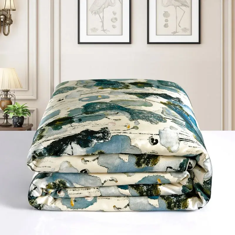 Silk Bedding Set 3PCS Duvet Cover Pillowcase With Zipper Printed Floral Multicolor Multi Size