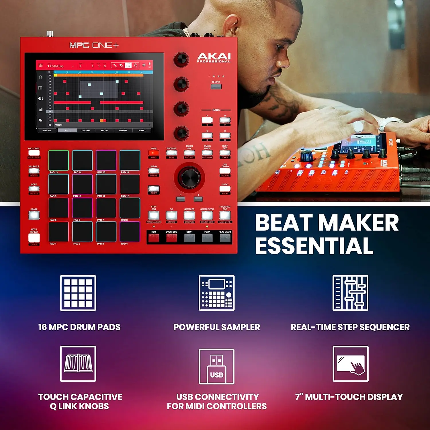 One+ Standalone Drum Machine, Beat Maker and MIDI Controller with WiFi, Bluetooth, Drum Pads, Synth Plug-i