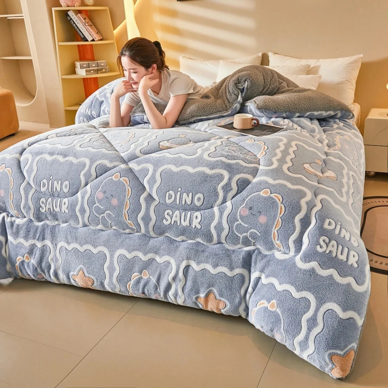 Double Sided Milk Velvet Winter Comforter Thickened Warm Double Layer Flannel King Size Quilts Bed Solid Plush Duvets Blanket