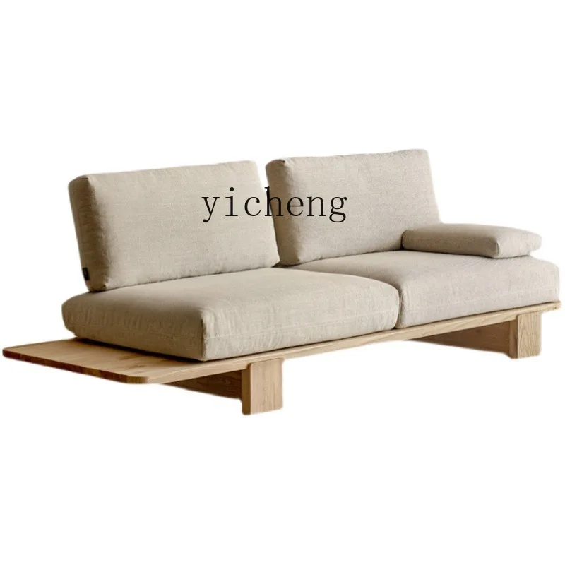 XL Living Room Solid Wood Fabric Removable and Washable Ash Double Three-Person Japanese Log Style Sofa