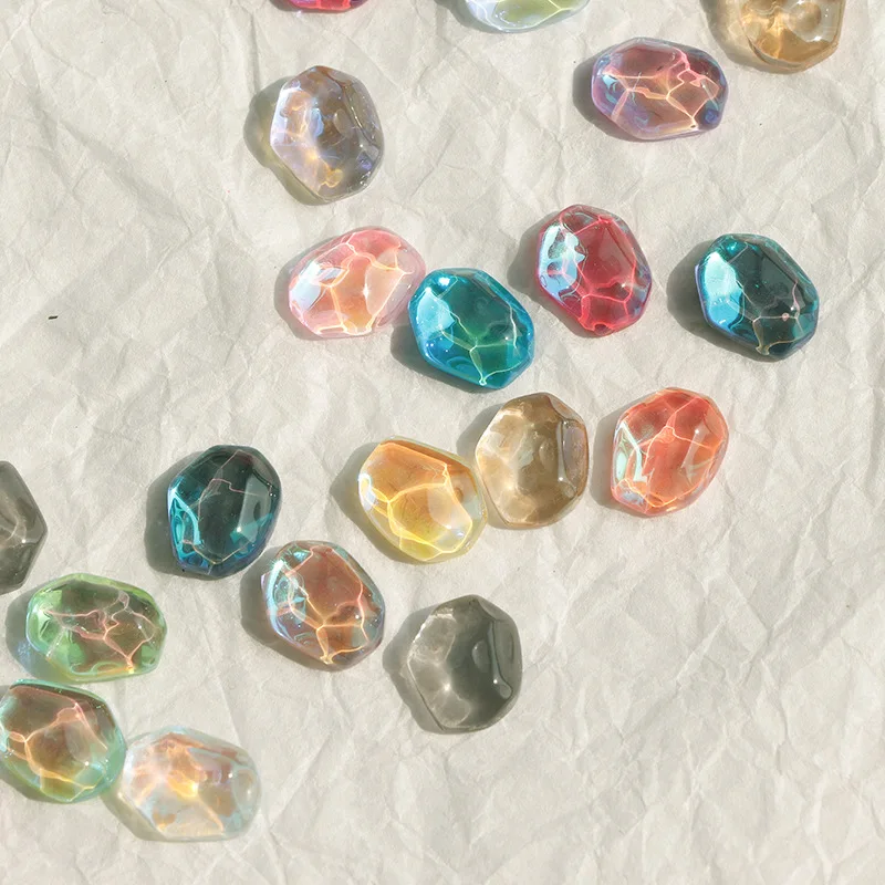 10pcs/bag 8x10mm Water Ripple Glass Color Diamond Aurora Geometric Nail Decoration Irregular Flat Bottom Nail Drill