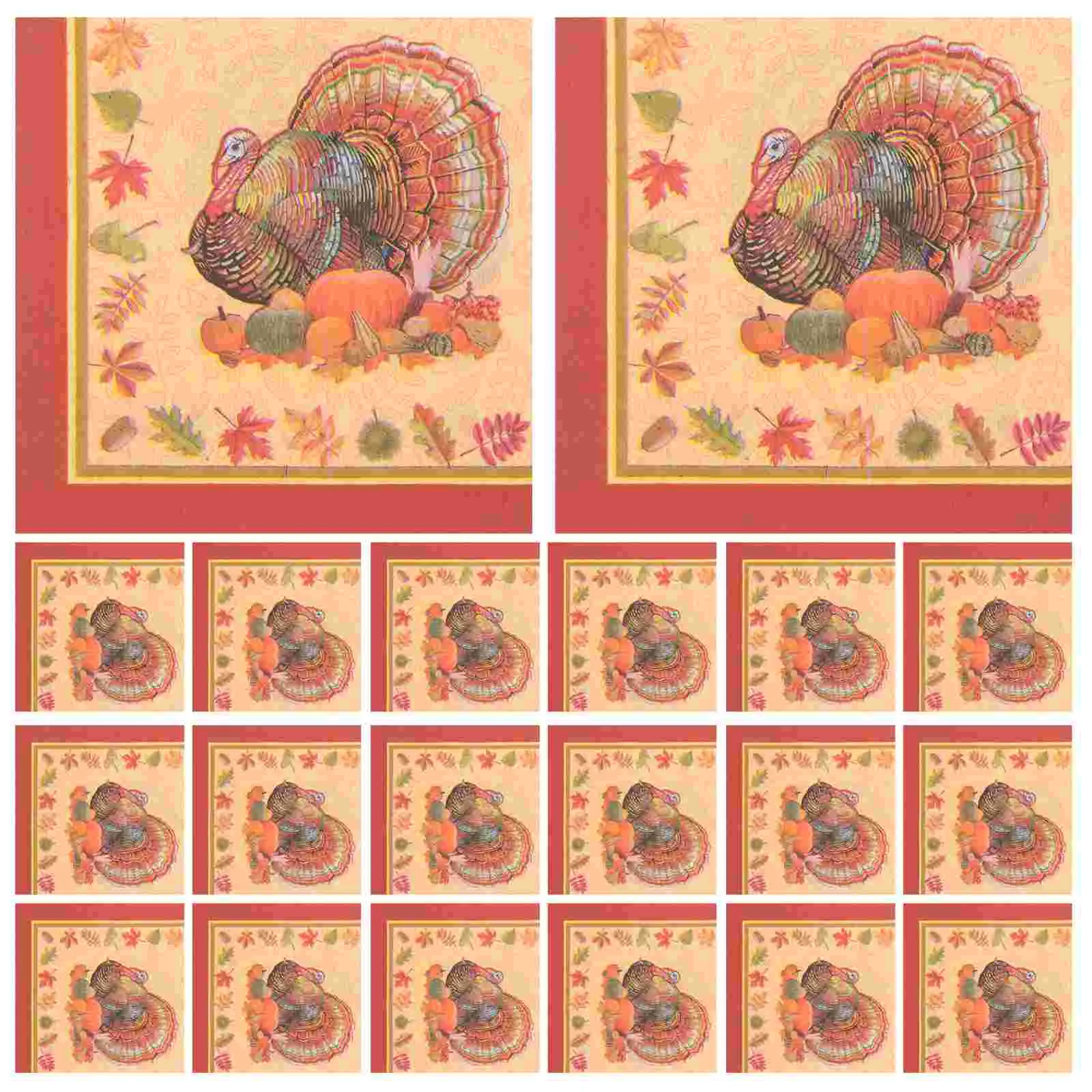 Thanksgiving Day Impresso Guardanapos, Cartoon Turquia Tissue, Dinner Paper Towel, Fontes do partido, Padrão 2, 40Pcs