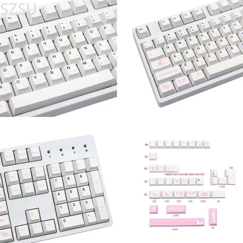 SZSU Dreaming Girl Keycaps Cherry Profile 137-Key For MX Switch GK61/ 64/ 68 104 108 Sweet Girl Dye Sublimation Stylish