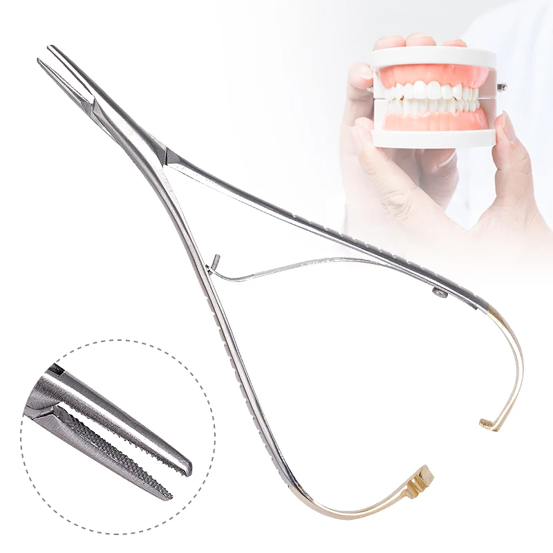 

1pc Dental Needle Holder Pliers Orthodontic Dental Instruments Stainless Steel Clamping Needle Golden Handle