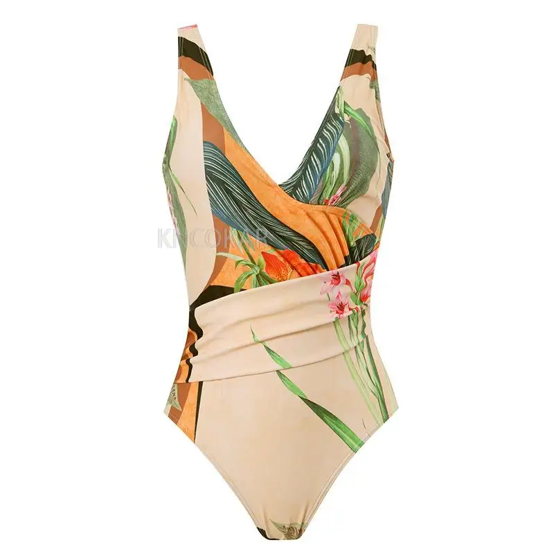 Ensemble de maillot de bain deux pièces à imprimé floral croisé sur le ventre, robe longue à motif léopard, vêtements de plage, nouveau, 2023