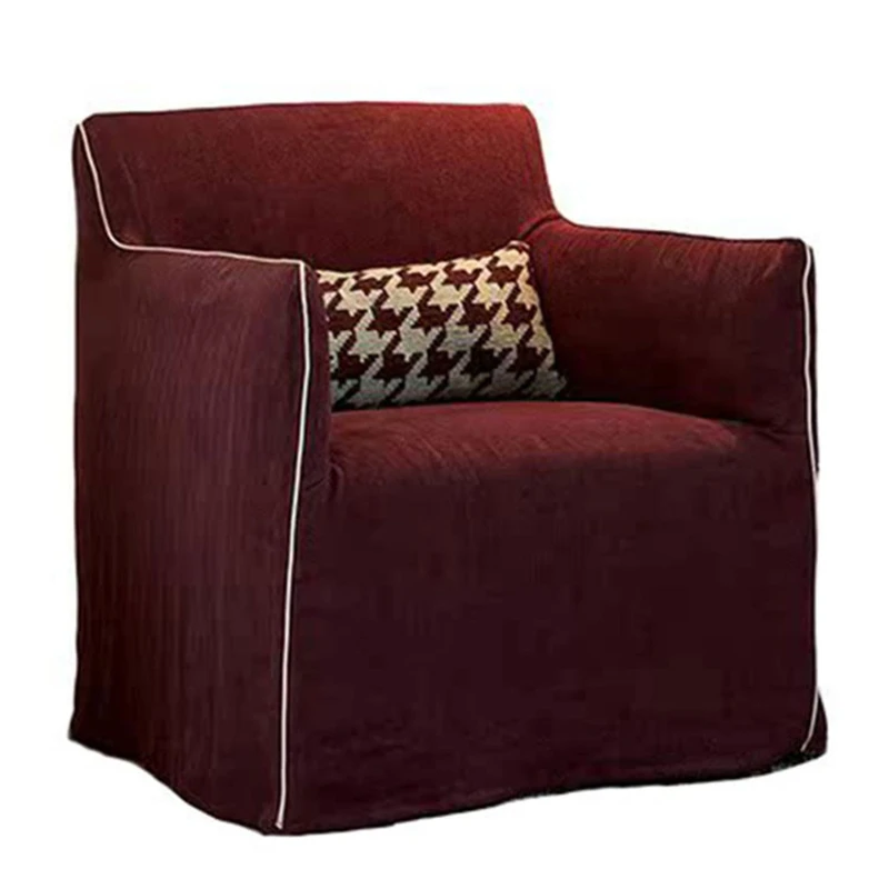 Wabi-sabi style cotton and linen fabric single sofa chair American medieval living room B&B apartment hotel can be removable