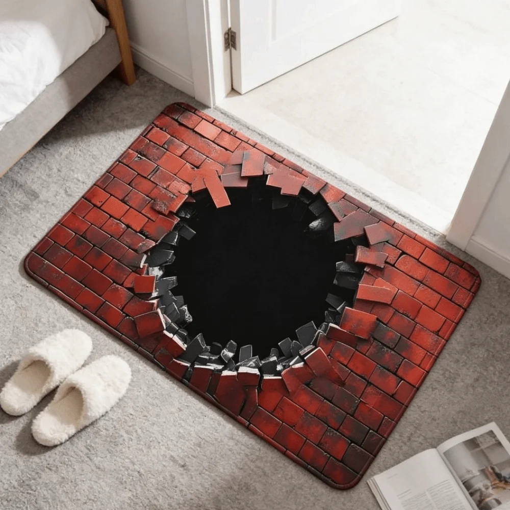3D Flat Optical Illusion Doormat Non-slip Abrasion-resistant Bathroom Carpet Durable Water-absorbing Bedroom Door Rug Home Decor
