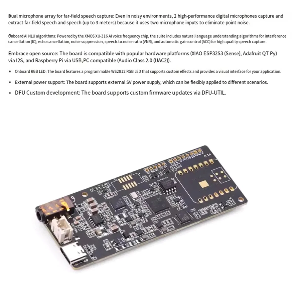 ABJZ ReSpeaker Lite AI Placa de desenvolvimento de algoritmo de processamento de fala 2 matriz de microfone com alto-falante