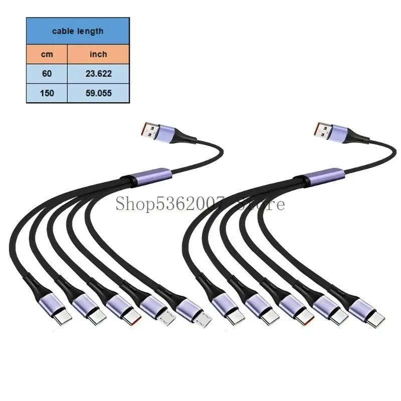 Aggiornamenti 66W USB Multiple Device ricarica Cavo ricarica simultanea Nylon Incessing Cavo intrecciato per 5 dispositivi
