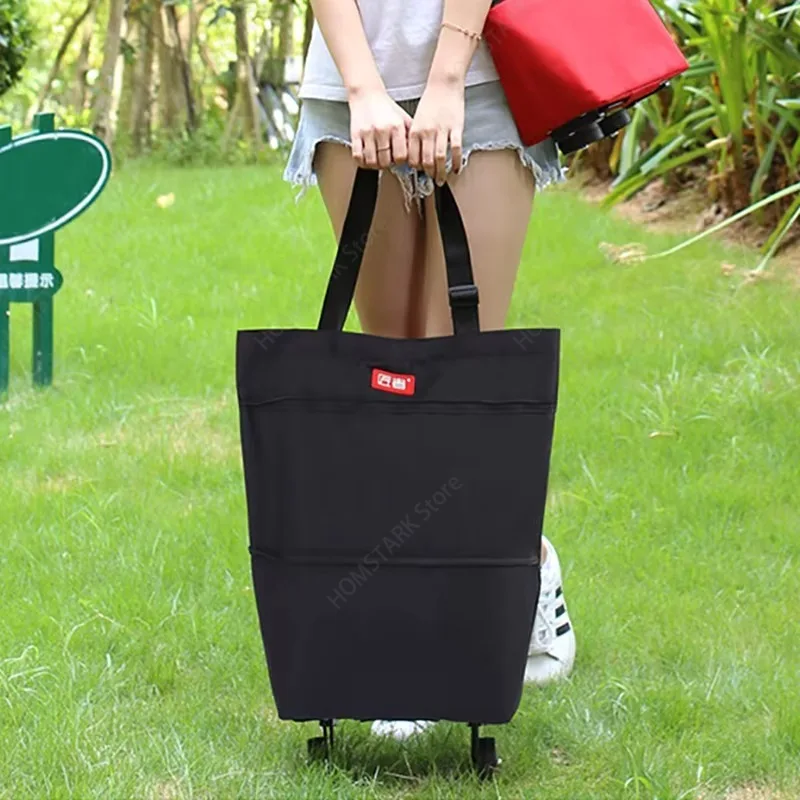 1pc Foldable Bag Portable Shopping Cart with Wheels Lightweight Backpack Style Hand-Pulled Trolley Versatile Cart for Home Use