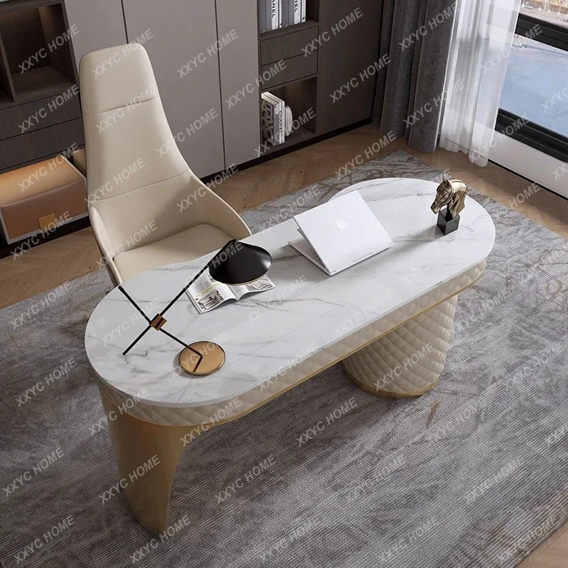 A Light luxury rock slab desk and chair combination modern simple study computer desk home writing desk