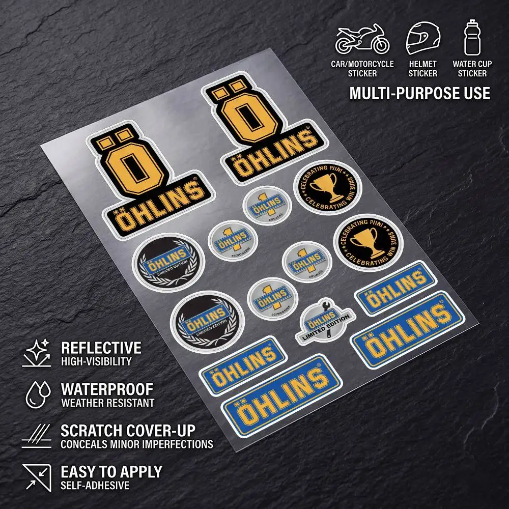 OHLINS Universal Multi-Purpose Reflective Waterproof Stickers Scratch Conceal For Auto Bike Helmet Mug Fridge Decoration
