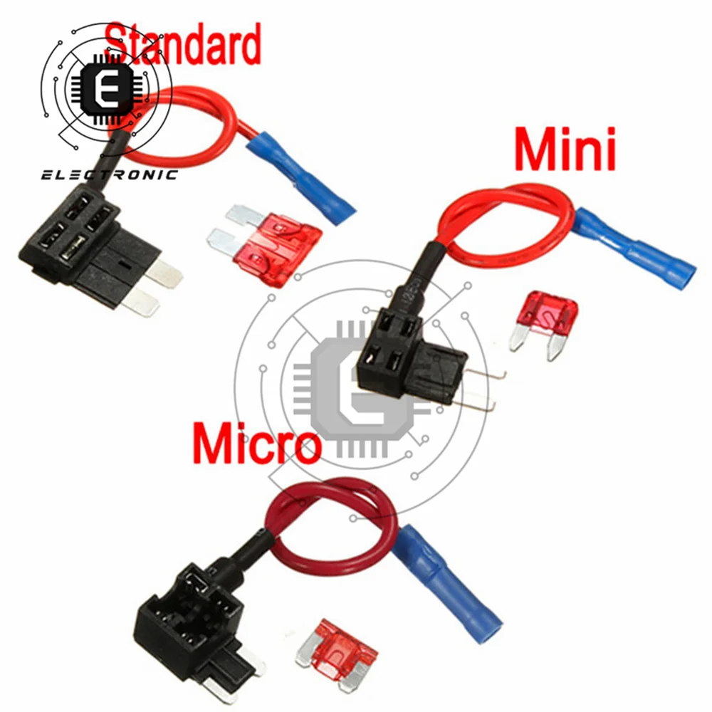 12V MINI Micro Standard Size Car Fuse Holder Add-a-circuit TAP Adapter with 10A Micro Mini Standard ATM Blade Fuse