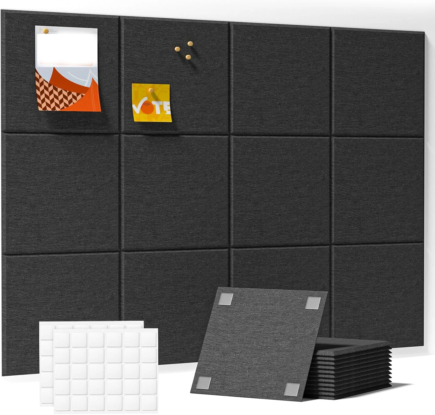12PCS 9MM Home Decor Large Acoustic Wall Panels Decoration Stickers Soundproof Pads Felt Bulletin Pin Boards Cork Tiles Paneling