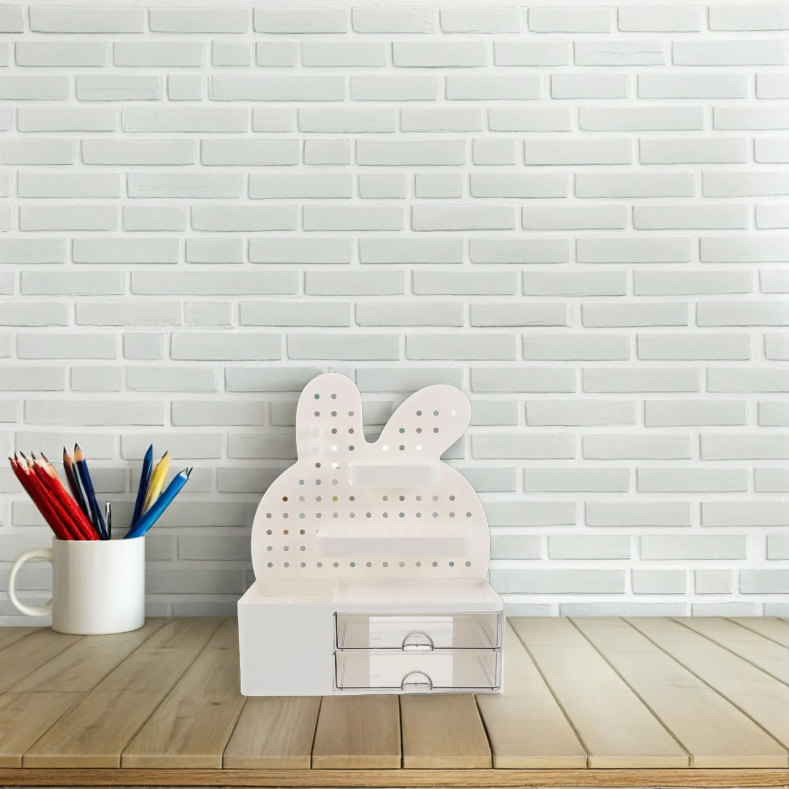 

Storage Box Drawer Bunny Pegboard Table White Desktop Stationery Organizer Office