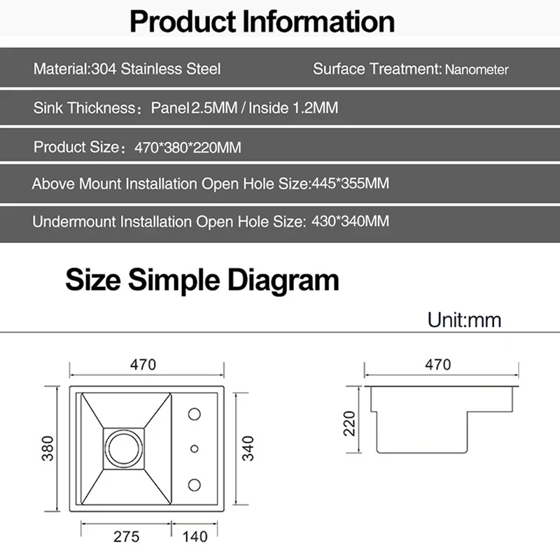 ASRAS Nanometer Hidden Bar kitchen Sink 304 Stainless Steel Flip Cover  Handmade Small Size  Sinks With Cup Rinser
