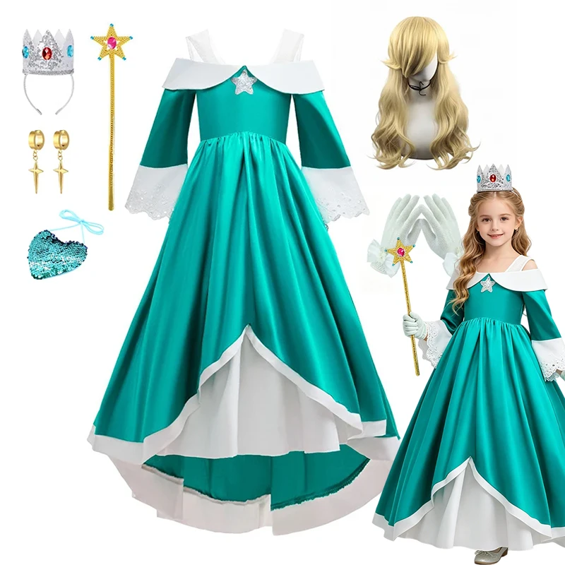 Costume de princesse Rosalina pour filles, robe sur le thème de Super Mario, pour Halloween, anniversaire, carnaval, cosplay, jeu de rôle, tenue fantaisie