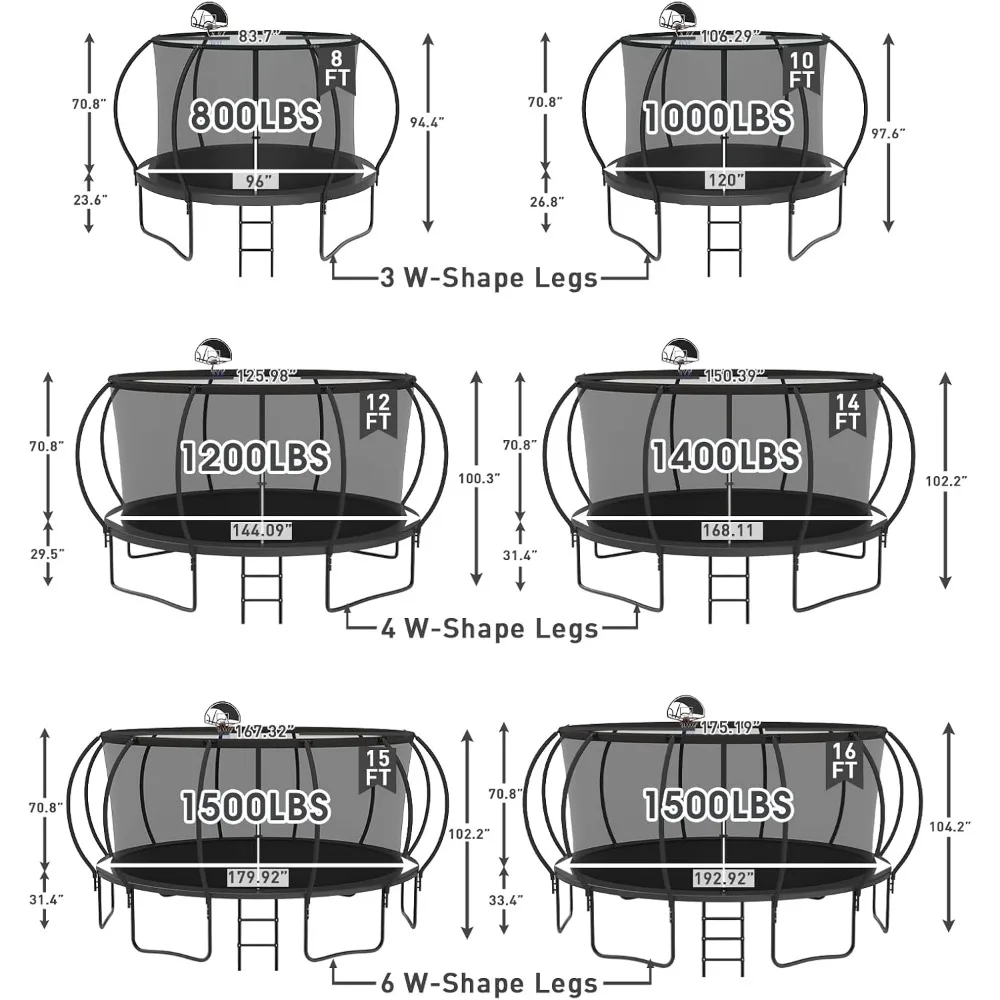 16 FT Trampolines Kids and Adults with Light+Sprinkler+Socks,Recreational Tranpoline with Basketball Hoop,Ladder,Tranpoline