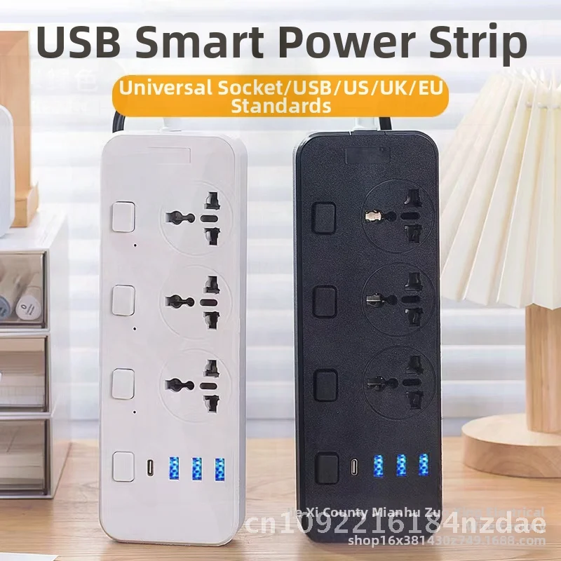 

Multi-Functional USB Patch Panel Socket European Standard American Independent Switch Strip Household Black & White Patch Panel
