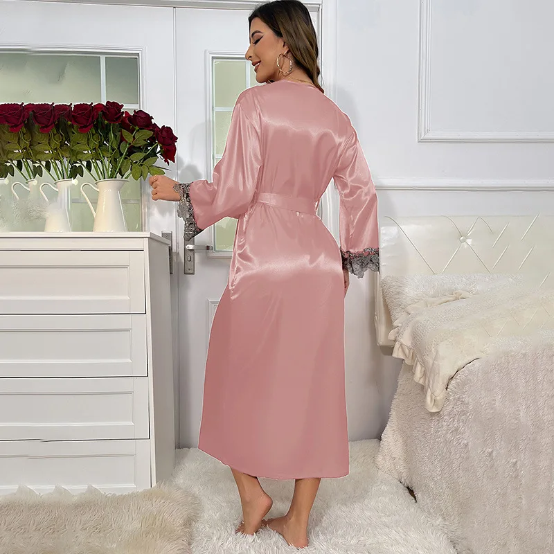 ชุดเดรสสายเดี่ยวและเสื้อคลุมสำหรับผู้หญิง 2 ชิ้น คอลเลคชั่นฤดูใบไม้ร่วงและฤดูหนาว ผ้าไหมเทียม ดีไซน์เชือกผูก เซ็กซี่ สบายๆ สำหรับใส่ที่บ้าน