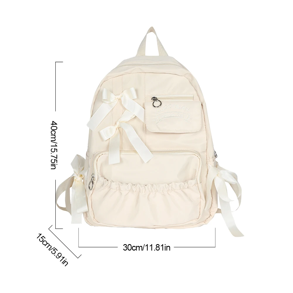 Fashion Backpack Nylon Bow Teen Girls School Bags Aesthetic Rucksack Multi-Pockets Sweet College Students Bookbag Campus Daypack