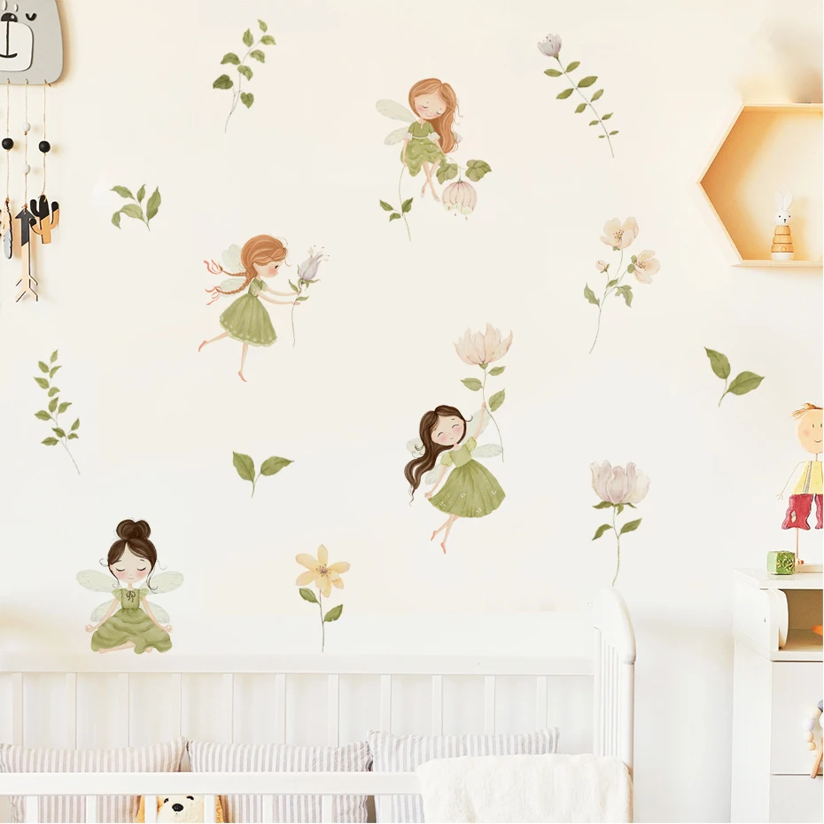 Cartoon Cute Fairy Fungo Casa Pianta Adesivo da parete Fiore Elfi Decalcomanie da muro per la camera dei bambini Baby Girl Nursery Room Bedroom Decor