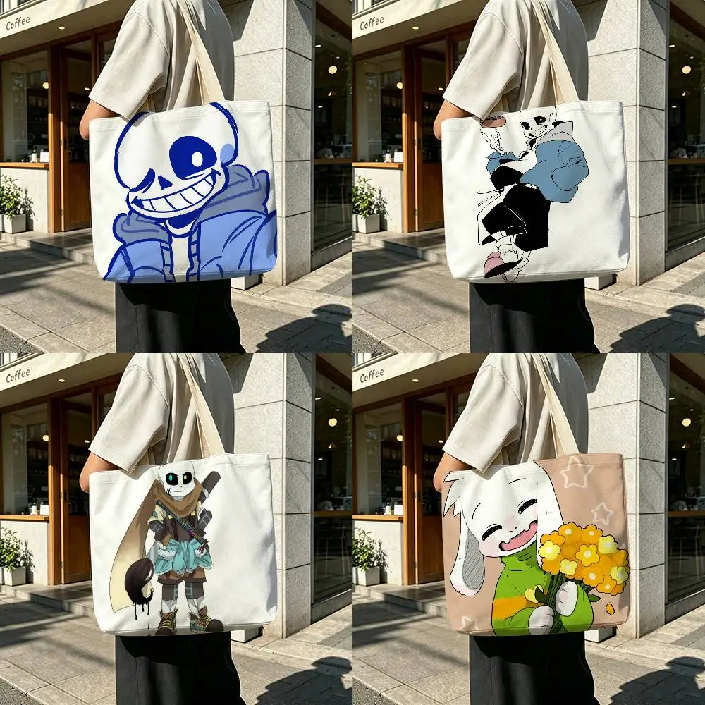 Undertale Printed Canvas Tote Bag with Zipper for Work School and Travel