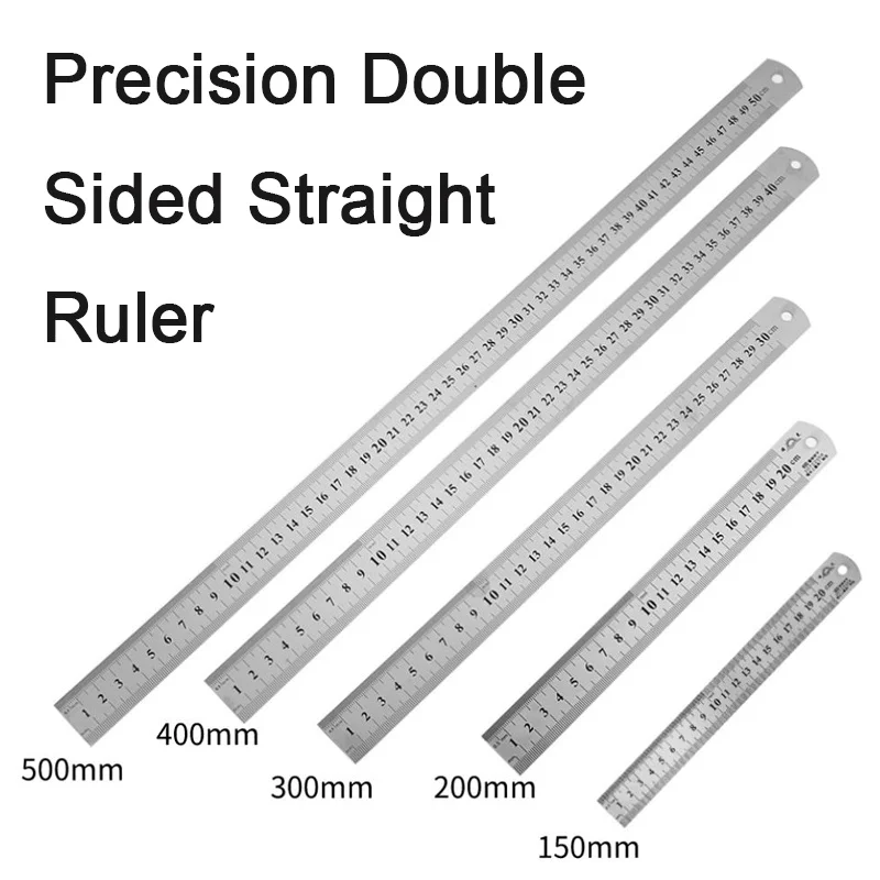 15-50cm Stainless Steel Double Side Straight Ruler Centimeter Inches Scale Metric Ruler Precision Measuring Tool School Supplies