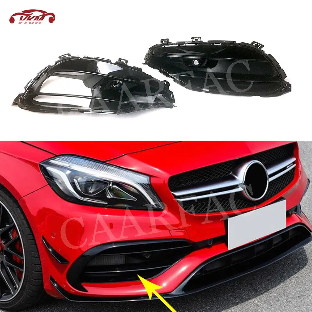 ABS Gloss Black Front Bumper FogLight Trim Shade Grills Frame For Benz A Class W176 A45 AMG Sport 2016-2018 FogLamp Mask Cover