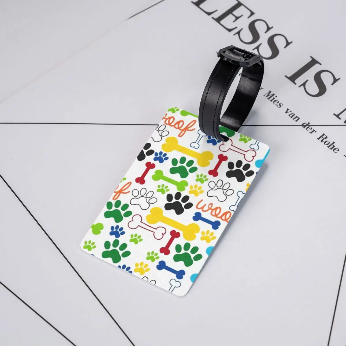 Pet Dog Paws And Bones Pop Art Luggage Tag Animal Cartoon Footprint Suitcase Baggage Privacy Cover ID Label