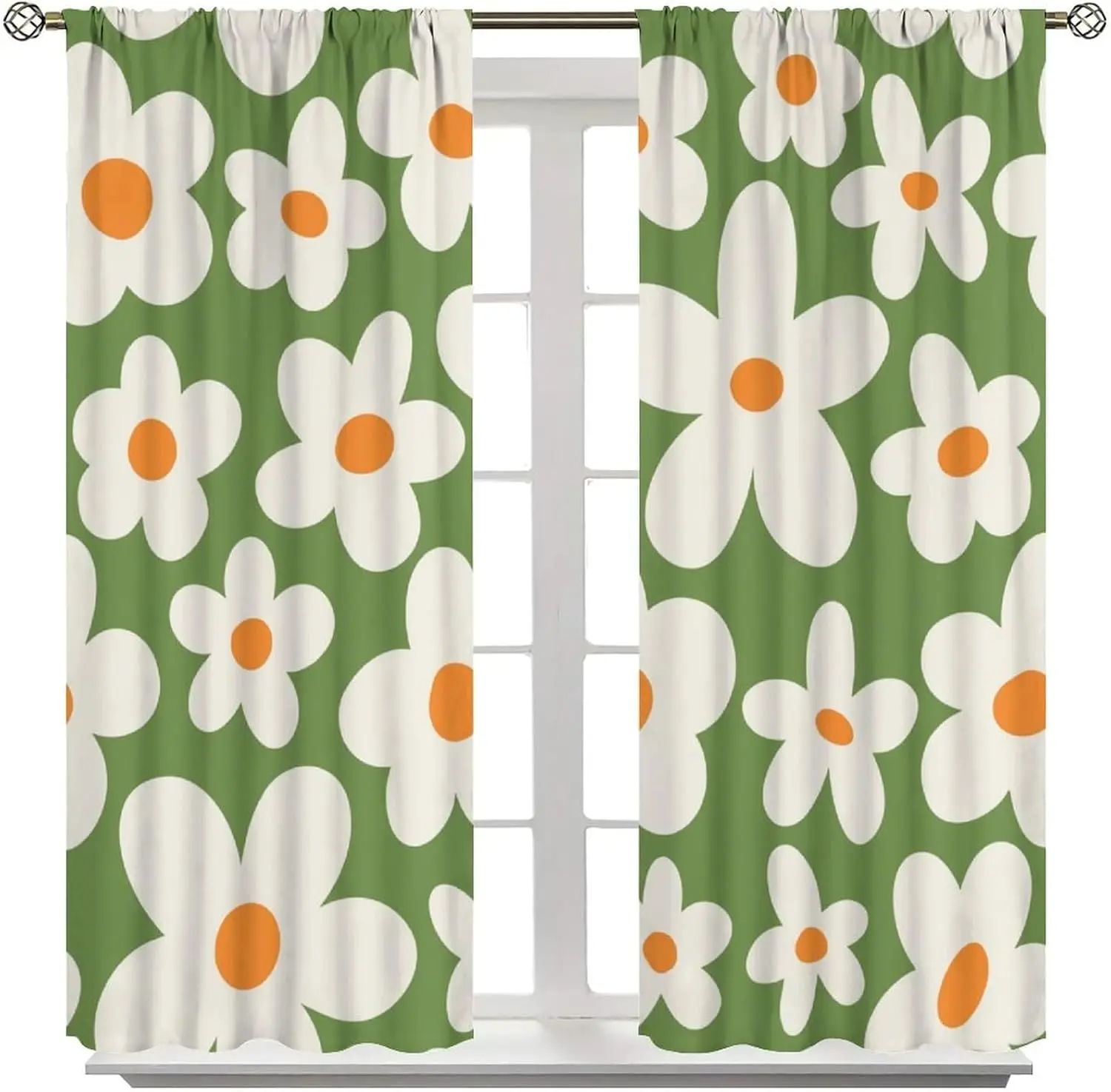 

Шторы с цветочным узором "Белые ромашки на зеленом фоне" – драпировка с карманом для карниза для спальни или гостиной (21x45 дюймов)