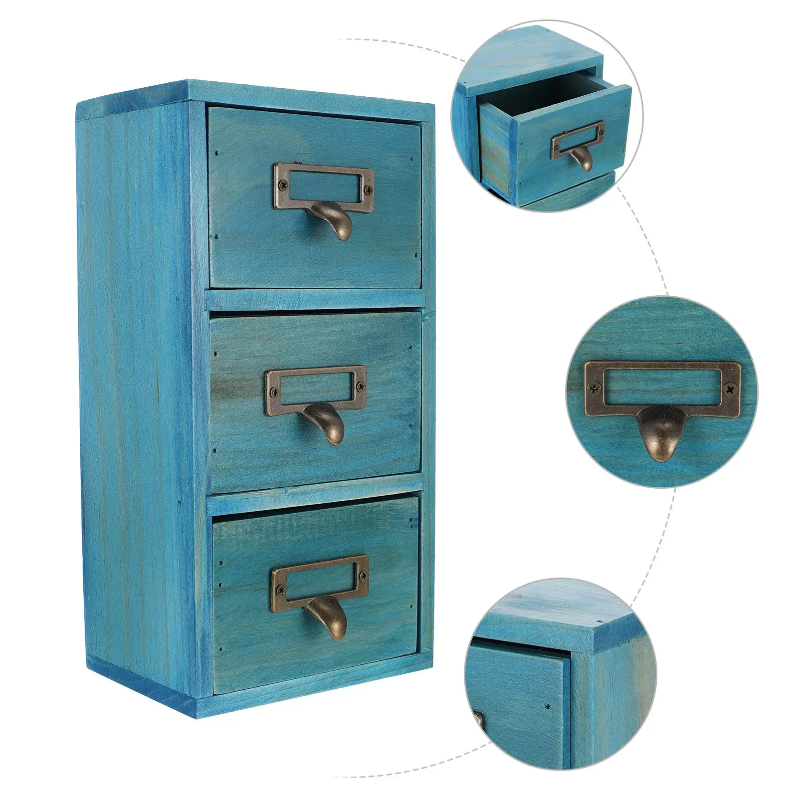 Wooden Storage Box Desk ganizer Drawers Blue Multi Functional Compartment Container Space Saving Home Office Use Premium Wood
