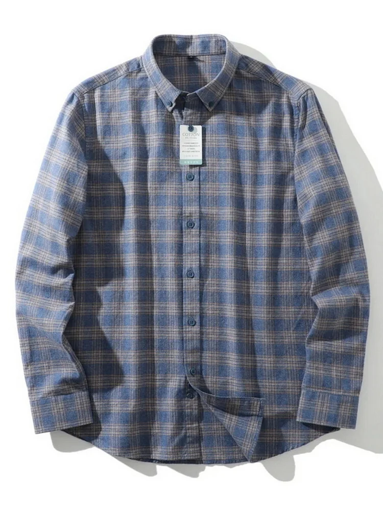 

Autumn New Sle Men's Casual Long Sve irt Cotton Flannel Plaid Loose Breathable Base Layer Outerwear Coat for Daily Use