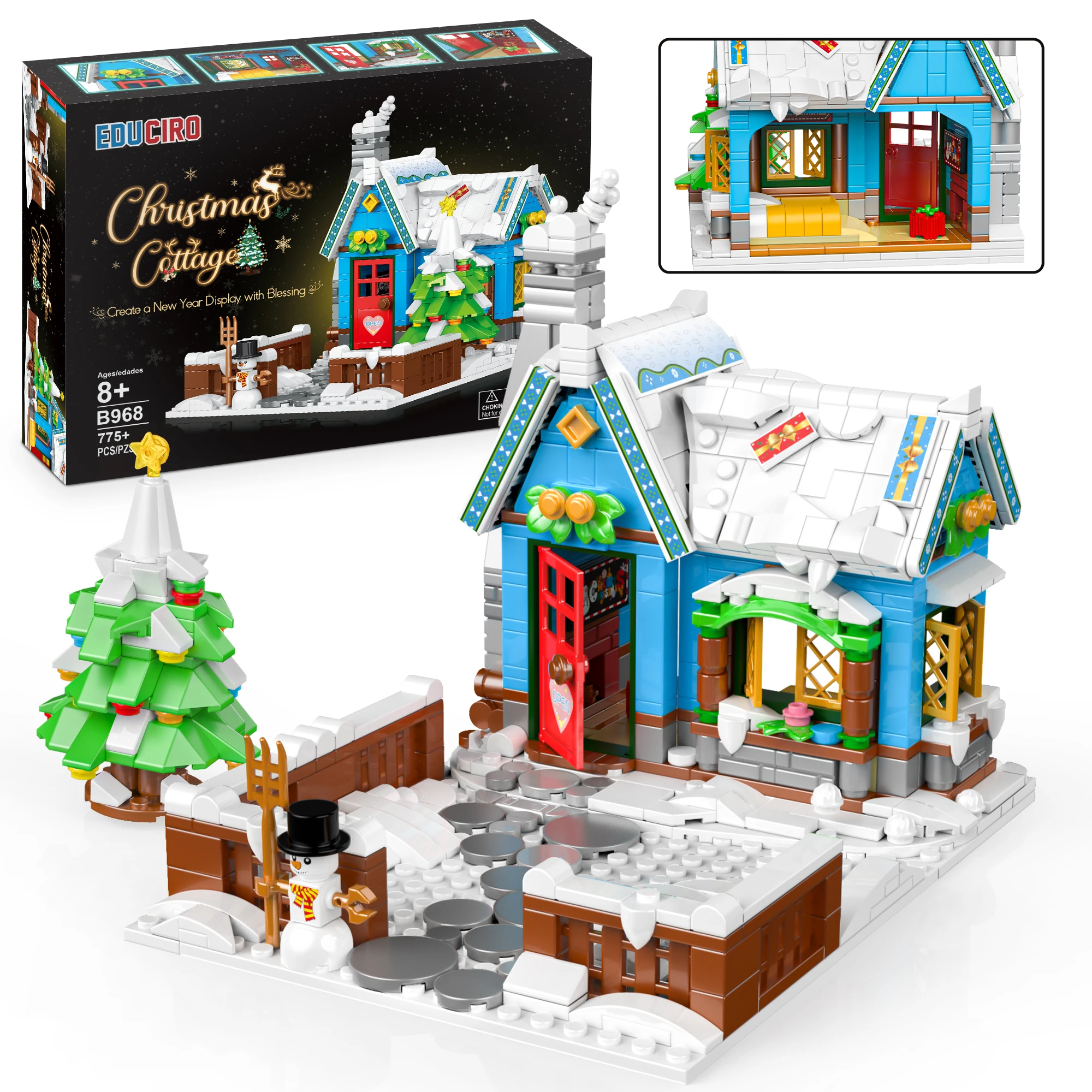 EDUCIRO Winter Christmas Cottage Toy Building Sets (775 Pieces), a Christmas House with a Yard Covered by Snow